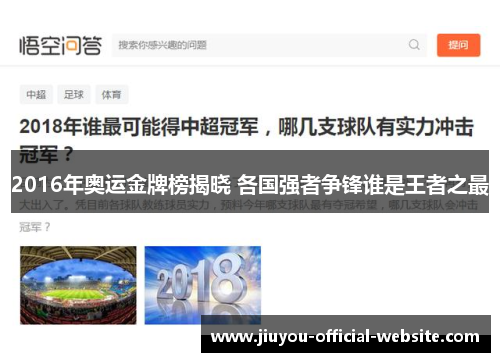 2016年奥运金牌榜揭晓 各国强者争锋谁是王者之最